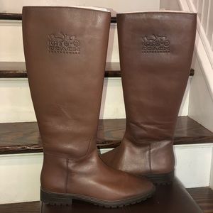 COACH Brown Leather Knee High Moto Riding Boots Sz 9.5 NWOB